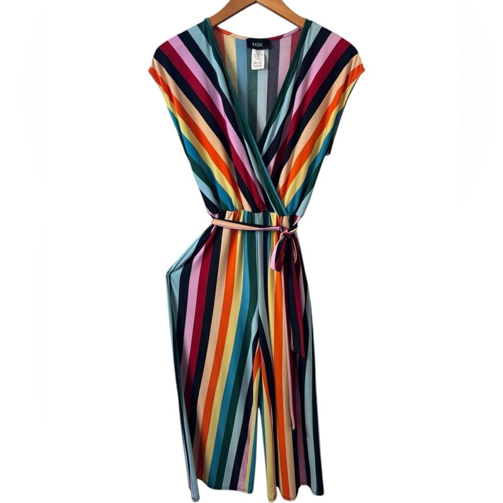MSK Multicolor Vertical Stripe Tie-Waist Sleeveless Jumpsuit - Picture 2 of 8